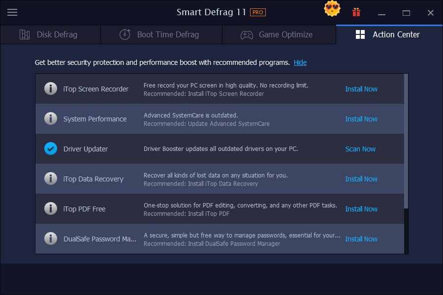 IObit Smart Defrag操作中心