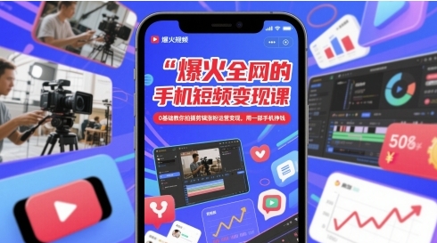 手机短视频变现课,0基础教你拍摄剪辑涨粉运营变现-渡漳网