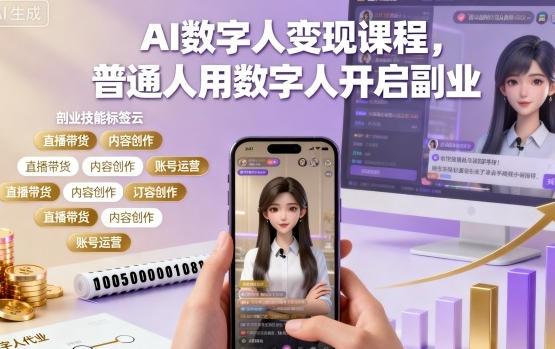 AI数字人变现课程，普通人用数字人开启副业-渡漳网