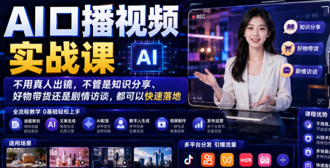 AI口播视频实战课,不用真人出镜-渡漳网
