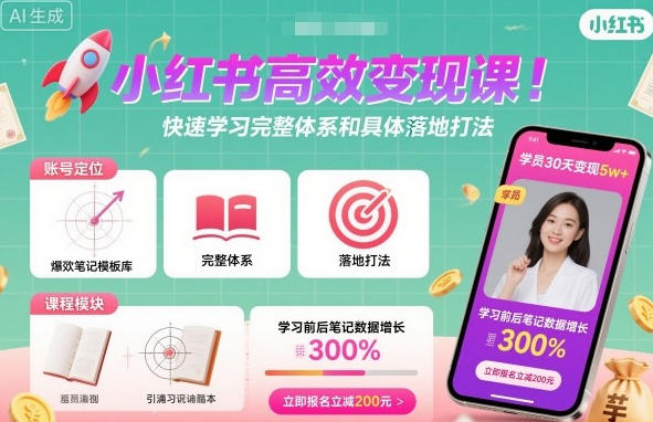 小红书高效变现课,快速学习小红书完整体系和具体落地打法-渡漳网