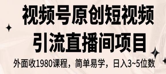《视频号原创短视频引流直播间》日入3~5五位数-渡漳网