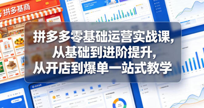 拼多多零基础运营实战课，从基础到进阶提升，从开店到爆单一站式教学-渡漳网