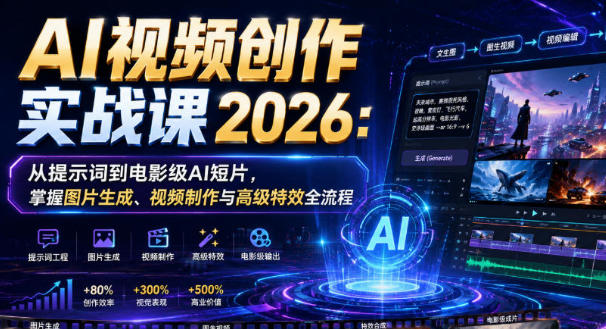 AI视频创作实战课 从提示词到电影级AI短片，掌握图片生成、视频制作-渡漳网
