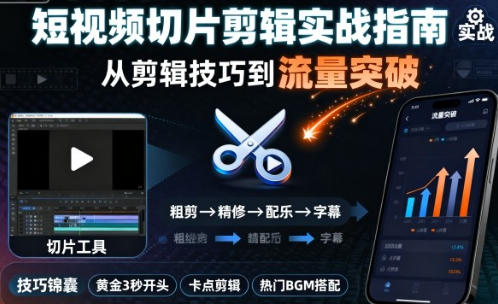 短视频切片剪辑实战指南，从剪辑技巧到流量突破-渡漳网