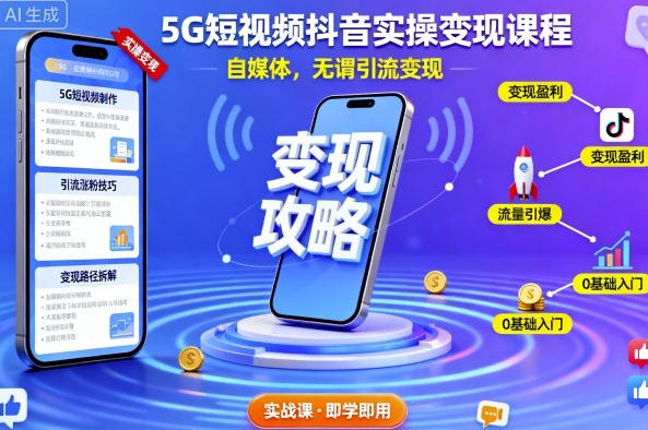 5G短视频抖音实操变现课程,自媒体,无谓引流变现-渡漳网