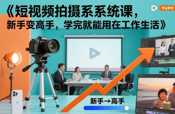 短视频拍摄系统课，新手变高手，学完就能用在工作生活-渡漳网