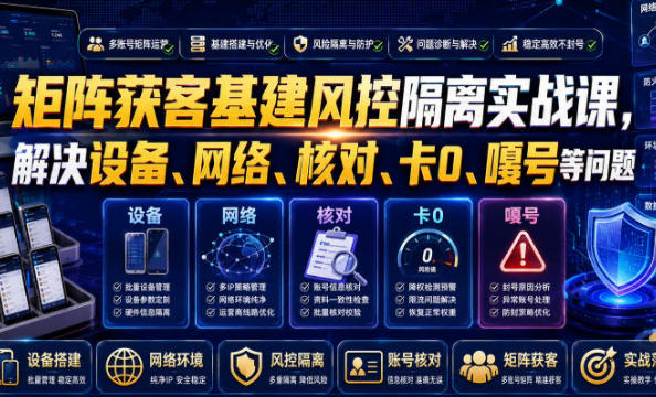 矩阵获客基建风控隔离实战课,解决设备、网络、核对、卡0、嘎号等问题-渡漳网
