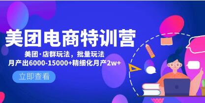 《美团电商特训营》美团・店群玩法,无脑铺货月产出6000-15000+精细化月产2w+-渡漳网