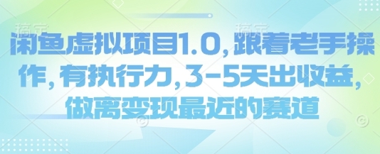 闲鱼虚拟项目1.0，跟着老手操作，3-5天出收益-渡漳网