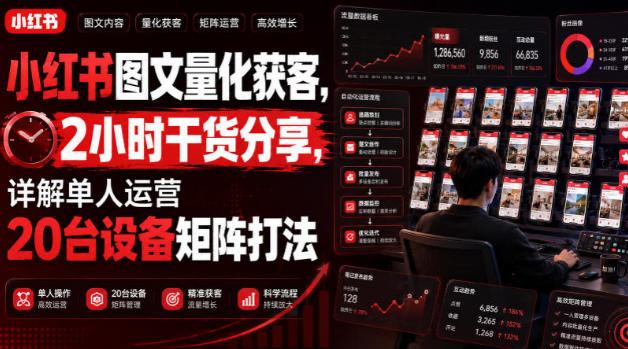 黄一恒小红书图文量化获客：详解单人运营20台设备矩阵打法-渡漳教程网