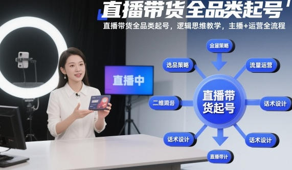 直播带货全品类起号,逻辑思维教学,主播+运营全流程-渡漳网