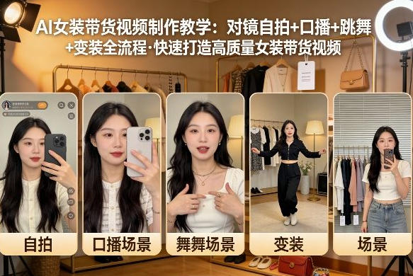 AI女装带货视频制作教学,对镜自拍、口播、跳舞、变装全流程-渡漳网