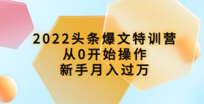 《头条爆文特训营》从0开始操作,新手月入过万-渡漳网