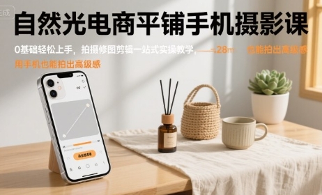 自然光电商平铺手机摄影课，拍出高级感，修图剪辑实操教学-渡漳网