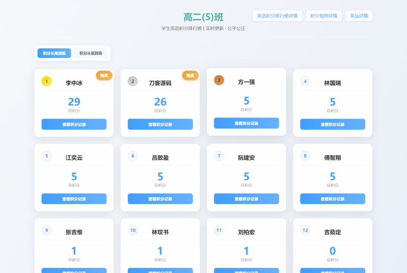 班级学生平时表现记录 积分抽奖系统源码 全开源-渡漳网