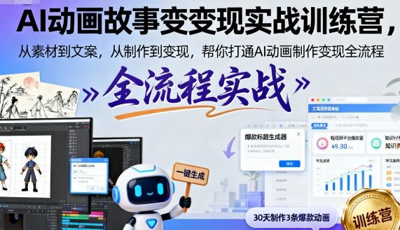 AI动画故事变现实战训练营,从素材到文案,从制作到变现-渡漳网