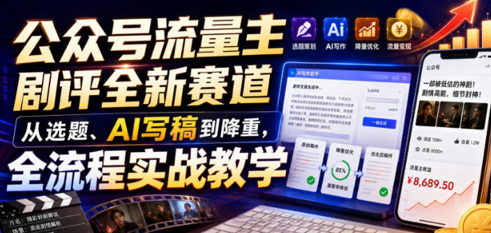 公众号流量主剧评全新赛道,从选题、AI写稿到降重,全流程实战教学-渡漳网