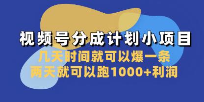 《视频号分成计划小项目》几天时间就可以爆一条-渡漳网