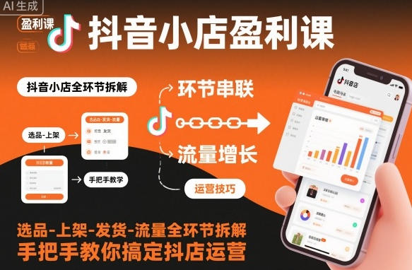 抖音小店盈利课-选品-上架-发货-流量全环节拆解,教你搞定抖店运营-渡漳网