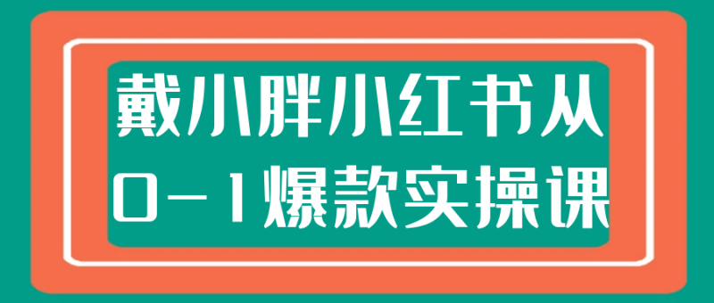戴小胖小红书从0-1爆款实操课-渡漳网