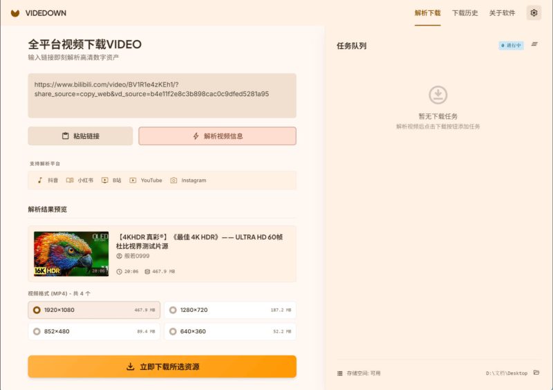 全平台视频下载Videdown v1.0.9-渡漳网