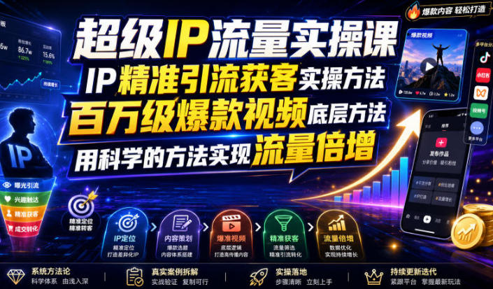 超级IP流量实操课,IP精准引流获客实操方法,百万级爆款视频底层方法-渡漳网