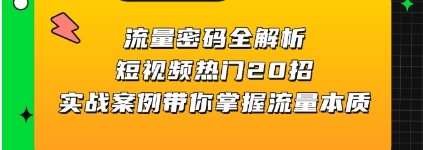 流量密码全解析,短视频热门20招,实战案例带你掌握流量本质-渡漳网