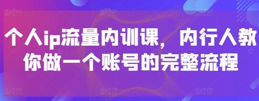 个人ip流量内训课,内行人教你做一个账号的完整流程-渡漳网