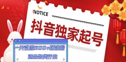 《抖音独家起号》一天引流500+精准粉,适合各类行业-渡漳网