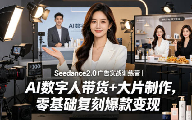Seedance2.0广告实战训练营 AI数字人带货+大片制作,复刻爆款变现-渡漳网