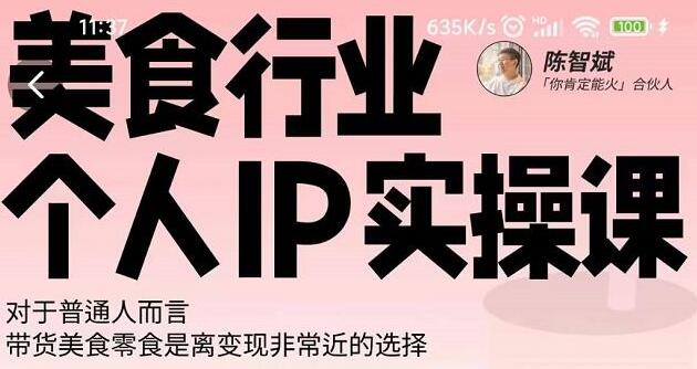 《美食行业个人IP实操课》带货美食零食是离变现非常近的选择-渡漳网
