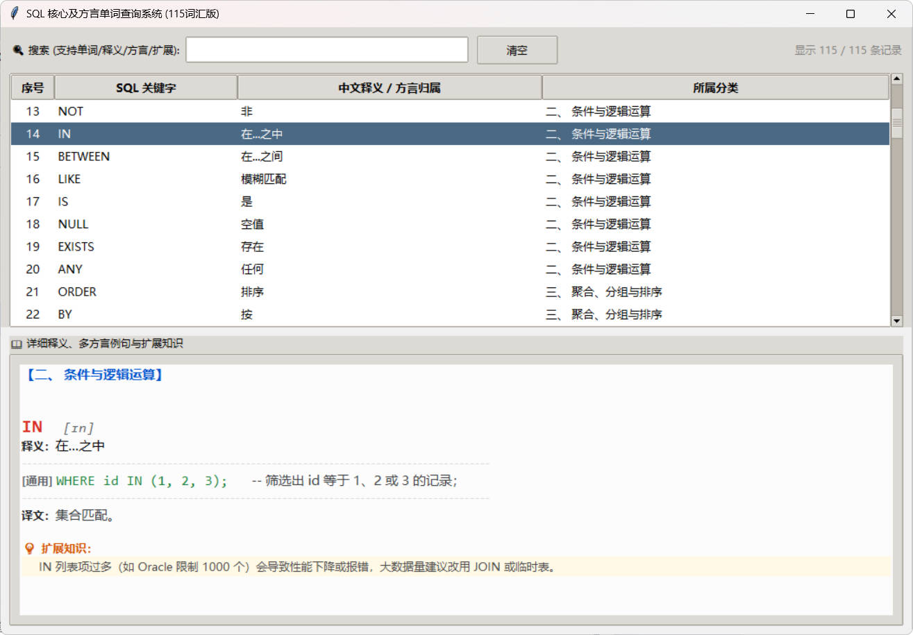 SQL核心单词查询