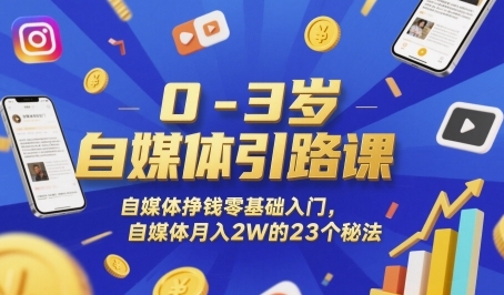 0-3岁自媒体引路课,自媒体挣钱零基础入门,自媒体月入2W的23个秘法-渡漳网