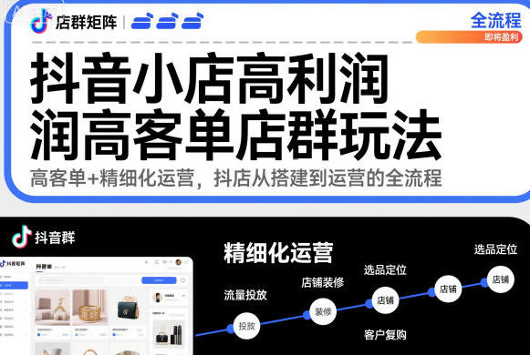 抖音小店高利润高客单店群玩法,高客单+精细化运营-渡漳网