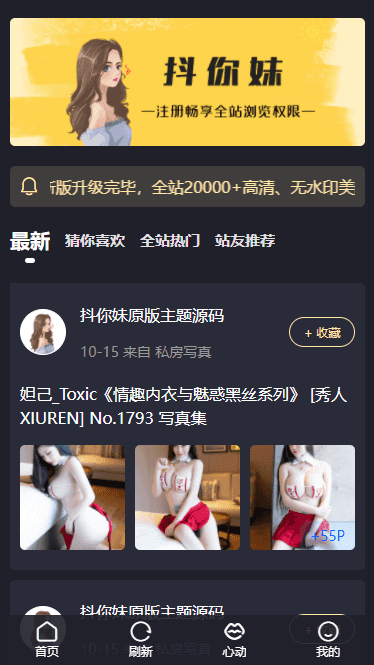 最新抖你妹原版主题源码仿抖音模式套图SEO源码_WordPress图片主题-渡漳网