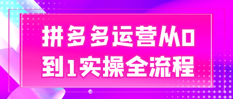 拼多多运营从0到1实操全流程-渡漳网