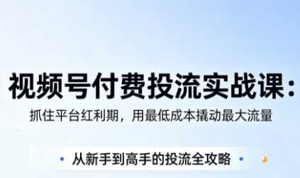 渔财视频号付费投流实战课-渡漳网