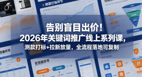 告别盲目出价，关键词推广测款打标+拉新放量 全流程落地可复制-渡漳网