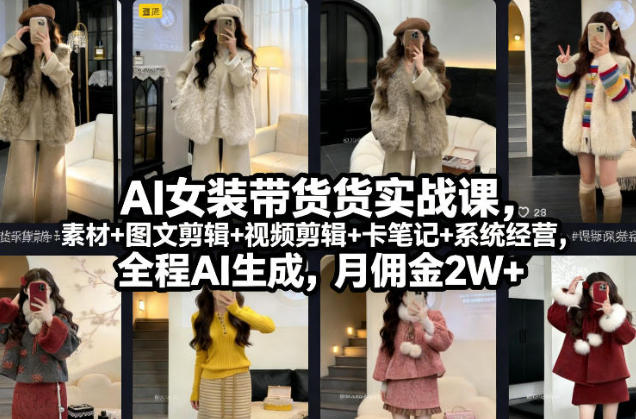 AI女装带货实战课,起号+素材+图文剪辑+视频剪辑+卡笔记+系统经营-渡漳网