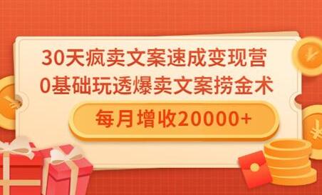 文案怎么写，0基础30天疯卖文案速成变现营，每月增收20000+-渡漳网
