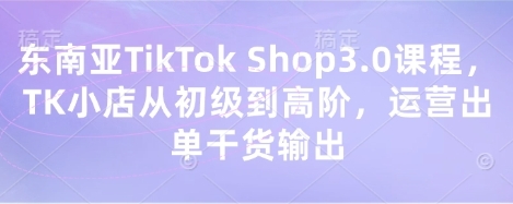 东南亚Tiktok SHOP3.0课程,TK小店从初级到高阶,运营出单干货输出-渡漳网
