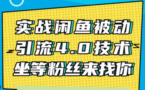 闲鱼被动引流技术4.0，日加精准粉200+实战培训课程视频-渡漳网