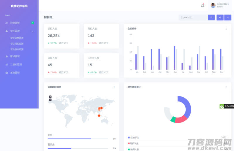 thinkphp校园疫情防控进出登记管理系统源码-渡漳网