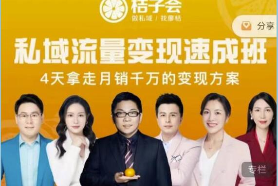桔子会《私域流量变现速成班》4天拿走月销千万的变现方案-渡漳网
