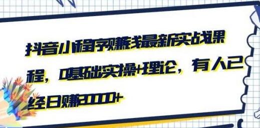 最新抖音小程序赚钱实战培训视频,0基础实操+理论,可日赚20000+-渡漳网