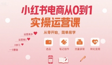 小红书电商从0到1实操运营课,从零开始,简单易学-渡漳网
