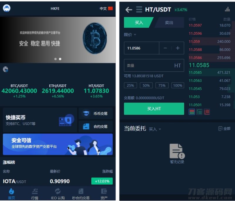 仿火币模式交易所源码+VUE源码可二开 法币交易|币币交易|合约交易|期权交易+流动性挖矿UP理财LEO认购运营-渡漳网
