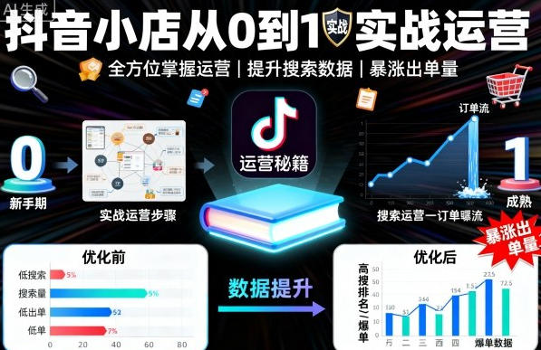 抖音小店从0到1实战运营,掌握小店运营,提升搜索数据与出单量-渡漳网