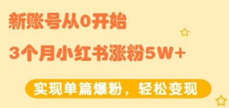 小红书涨粉变现《新账号从0开始3个月小红书涨粉5W+》实现单篇爆粉-渡漳网